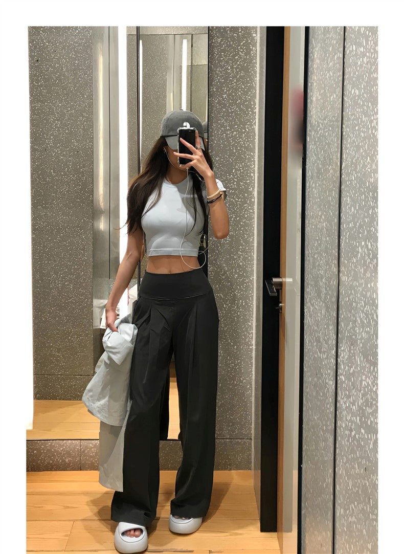 High Waisted Wide Leg Yoga Pants for Women Lycra Fabric Lounge Pants with Pockets Tummy Control & Butt Lifting Yoga Trousers