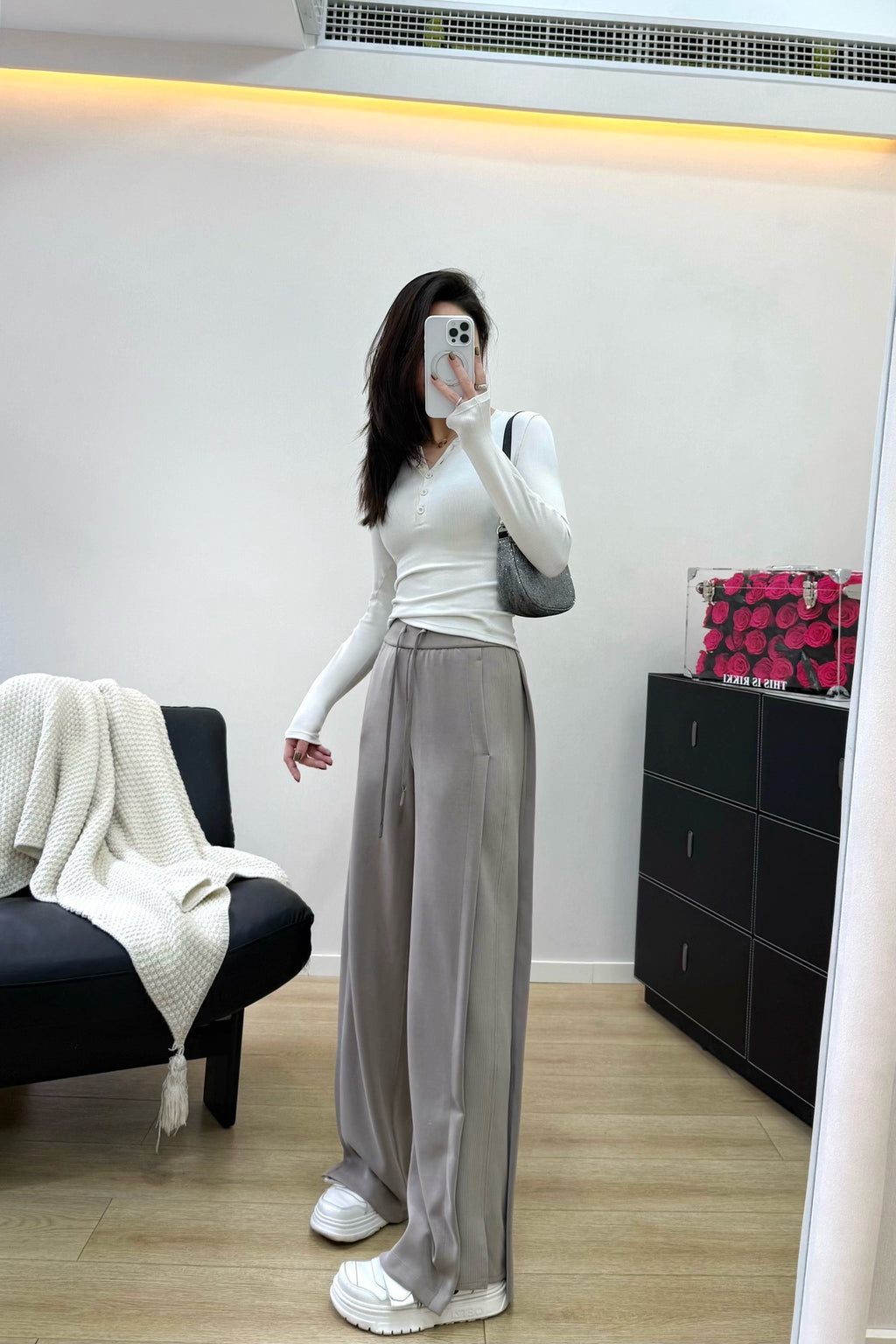 Women's Softstreme Wide-Leg Pants With Contrast Ribbed Design For Spring Autumn