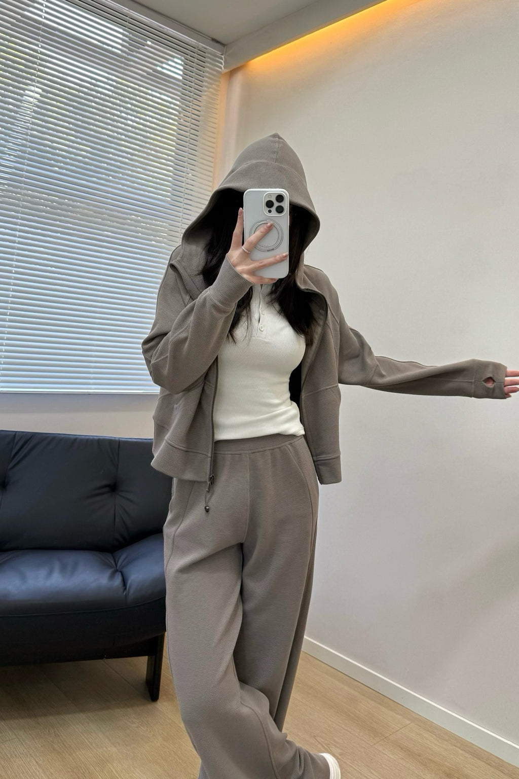 Women's Scu Waffle Texture Activewear Hoodie Pants Set Durable Casual All Seasons Athletic Breathable
