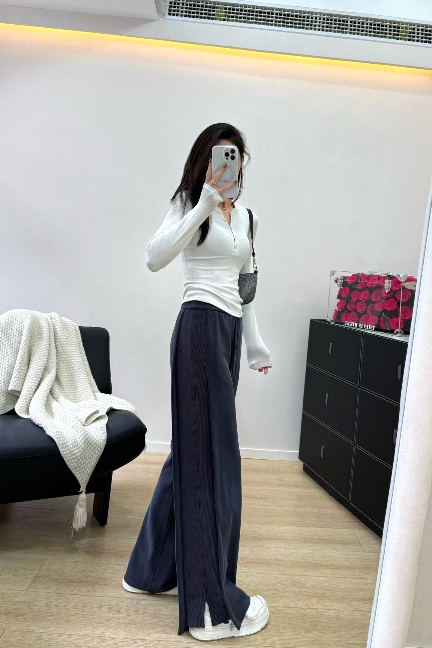 Women's Softstreme Wide-Leg Pants With Contrast Ribbed Design For Spring Autumn