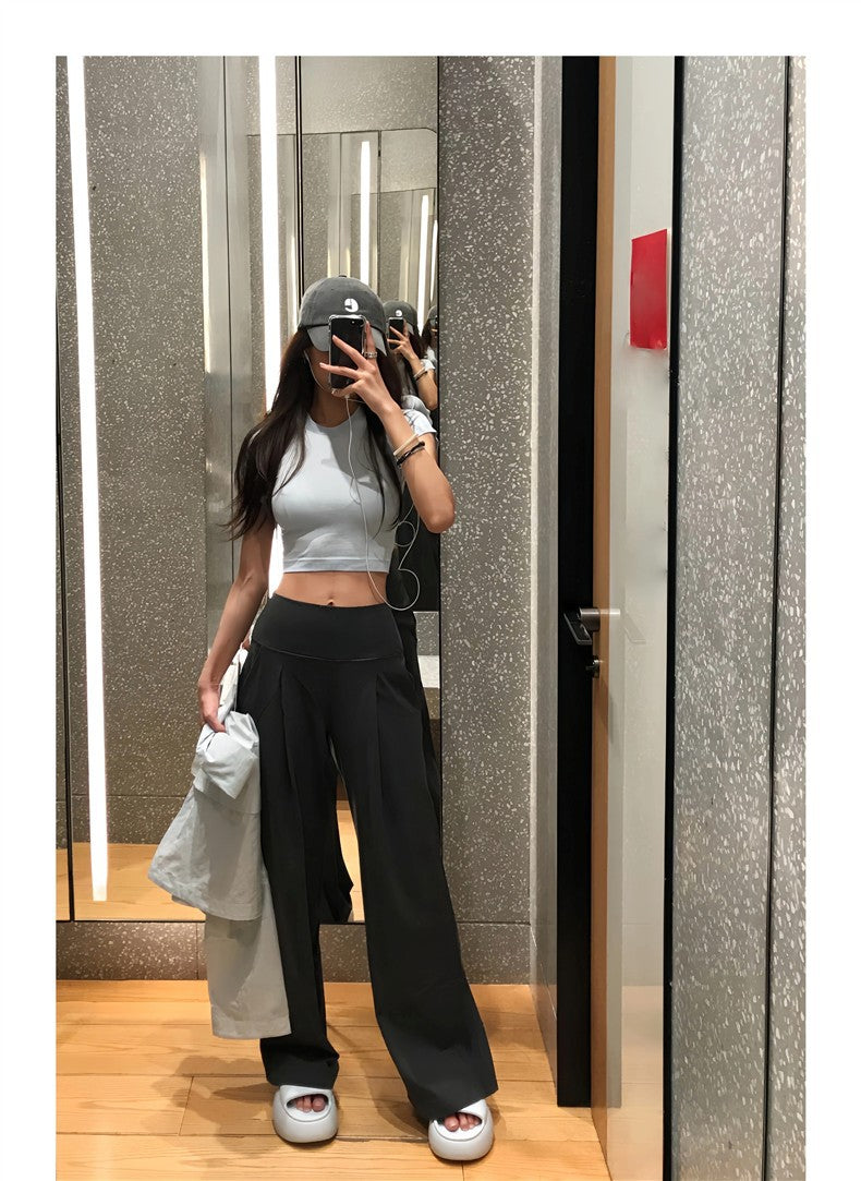 High Waisted Wide Leg Yoga Pants for Women Lycra Fabric Lounge Pants with Pockets Tummy Control & Butt Lifting Yoga Trousers