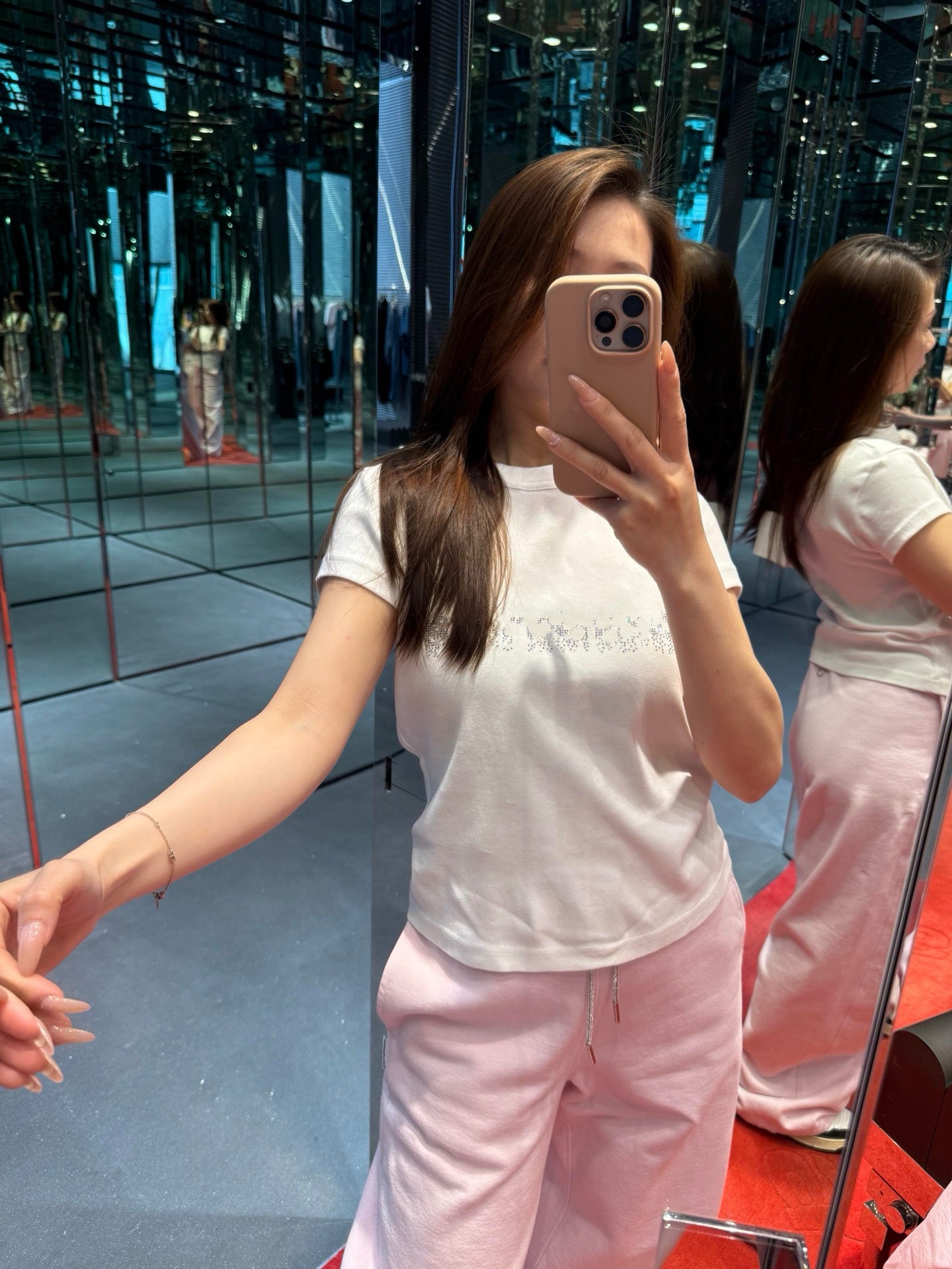 Women's Sparkle Rhinestone Short Sleeve Slim Fit Cotton Blend T-Shirt