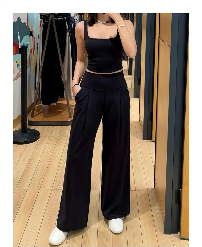 High Waisted Wide Leg Yoga Pants for Women Lycra Fabric Lounge Pants with Pockets Tummy Control & Butt Lifting Yoga Trousers