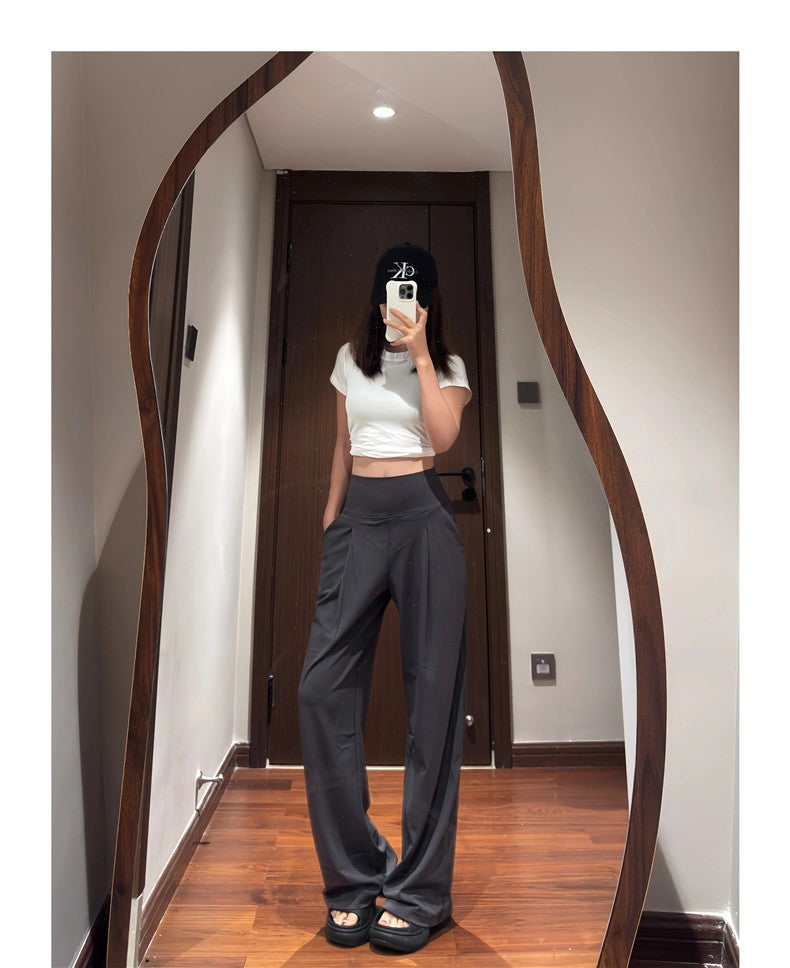 High Waisted Wide Leg Yoga Pants for Women Lycra Fabric Lounge Pants with Pockets Tummy Control & Butt Lifting Yoga Trousers
