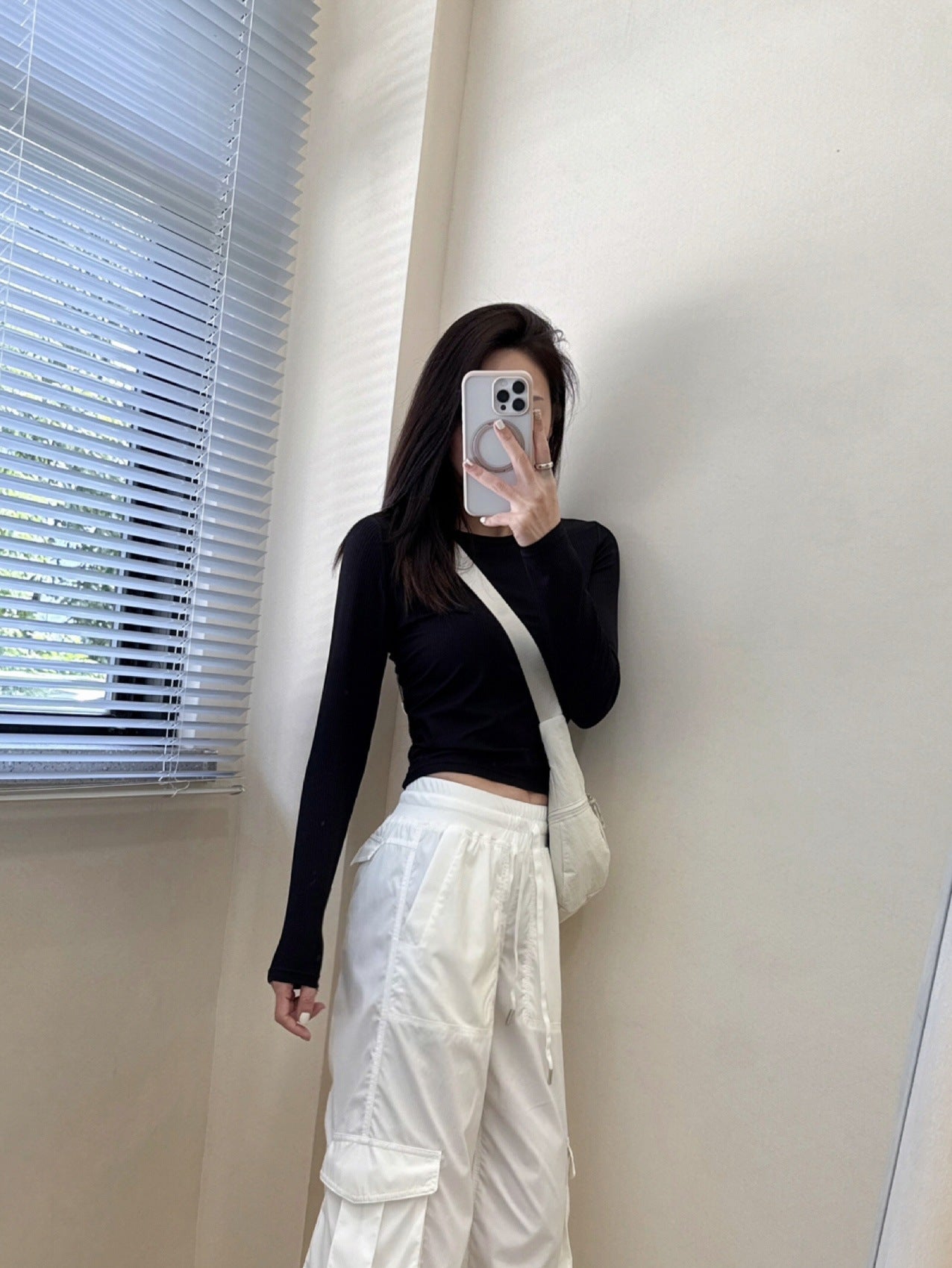 All it takes Threaded Long Sleeve Yoga Sports T T-shirt Fitness High Waist Pleated Slim Top