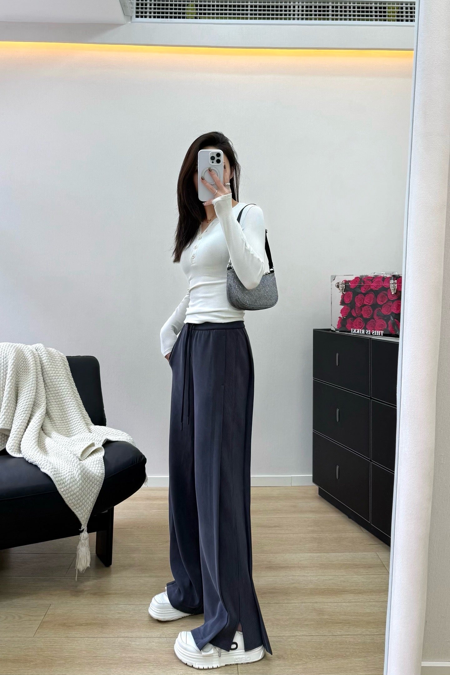 Women's Softstreme Wide-Leg Pants With Contrast Ribbed Design For Spring Autumn