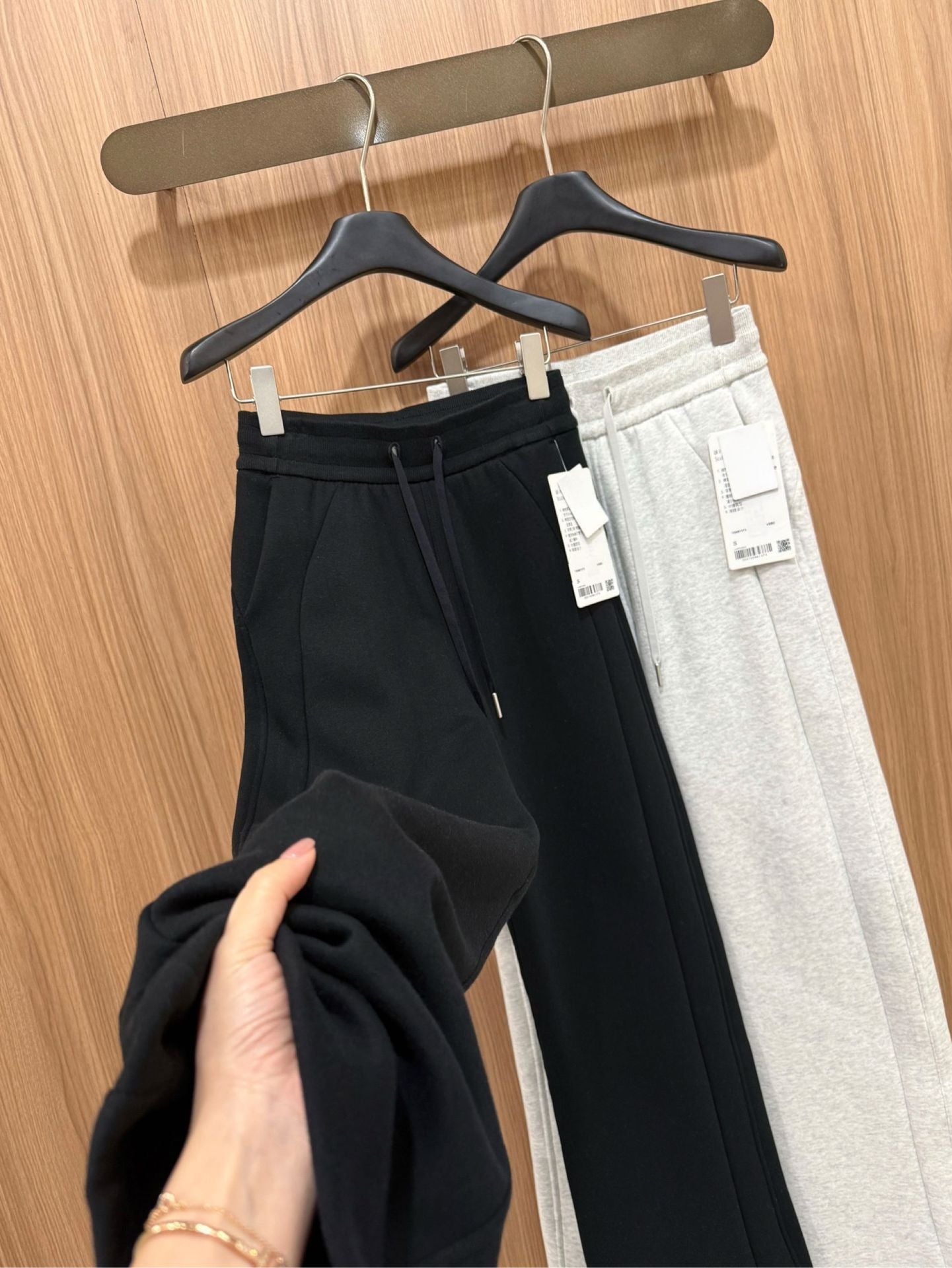 Scb Fleece-Lined High-Waisted Drawstring Wide-Leg Pants Warm Casual Versatile Slimming Autumn Winter Floor-Length Sweatpants 1266