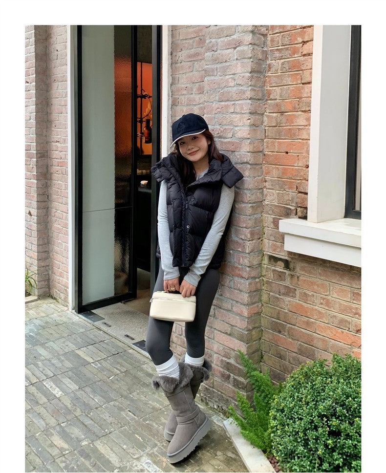 Winter Wund Puff Duck Down Four-Grid Vest Down Jacket Puff Hooded Short Coat for Women
