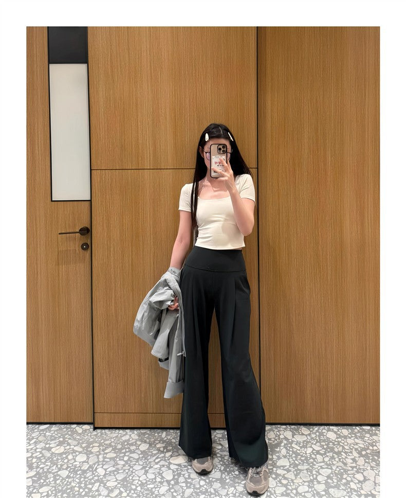 High Waisted Wide Leg Yoga Pants for Women Lycra Fabric Lounge Pants with Pockets Tummy Control & Butt Lifting Yoga Trousers