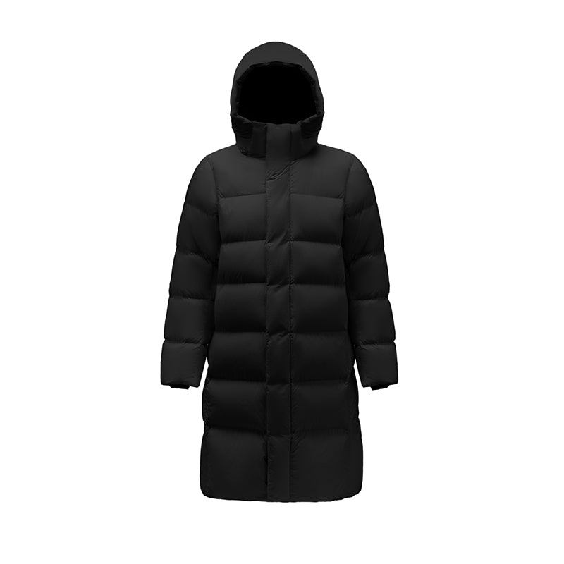 Winter Long Duck Down Jacket With 7 horizontal baffles Hooded Warm Puffy Unisex Black White Grey Easy Clean 850FP model 2360
