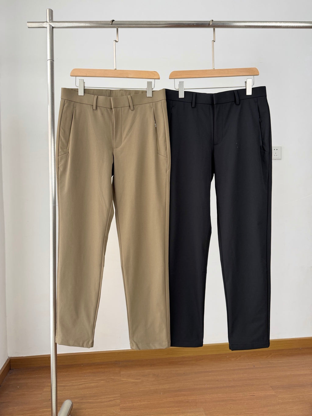 Men's Lightweight Nylon Stretch Casual Pants, Quick-Drying Outdoor Trousers Khaki Black