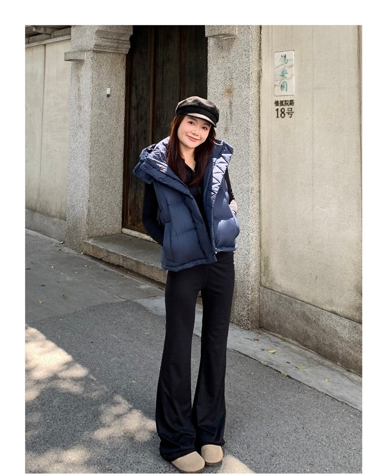 Winter Wund Puff Duck Down Four-Grid Vest Down Jacket Puff Hooded Short Coat for Women