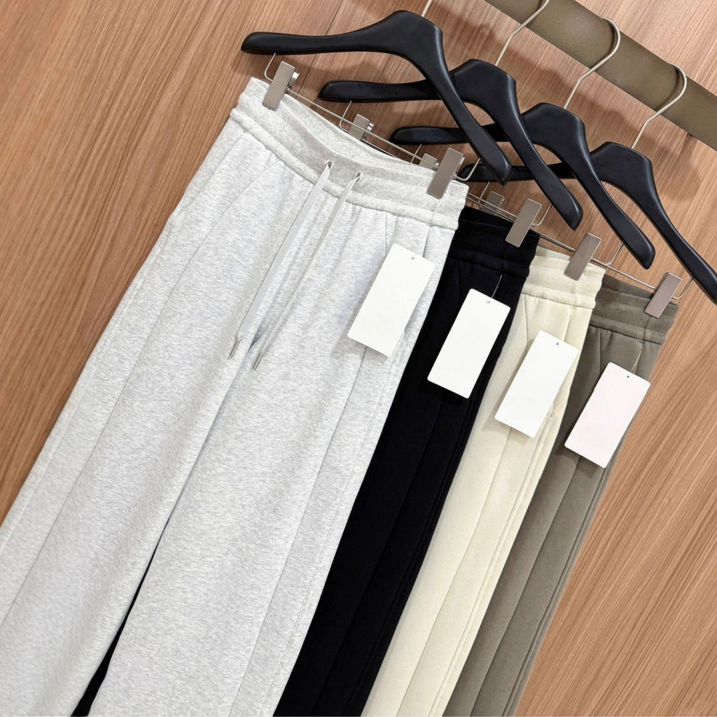 Scb Fleece-Lined High-Waisted Drawstring Wide-Leg Pants Warm Casual Versatile Slimming Autumn Winter Floor-Length Sweatpants 1266