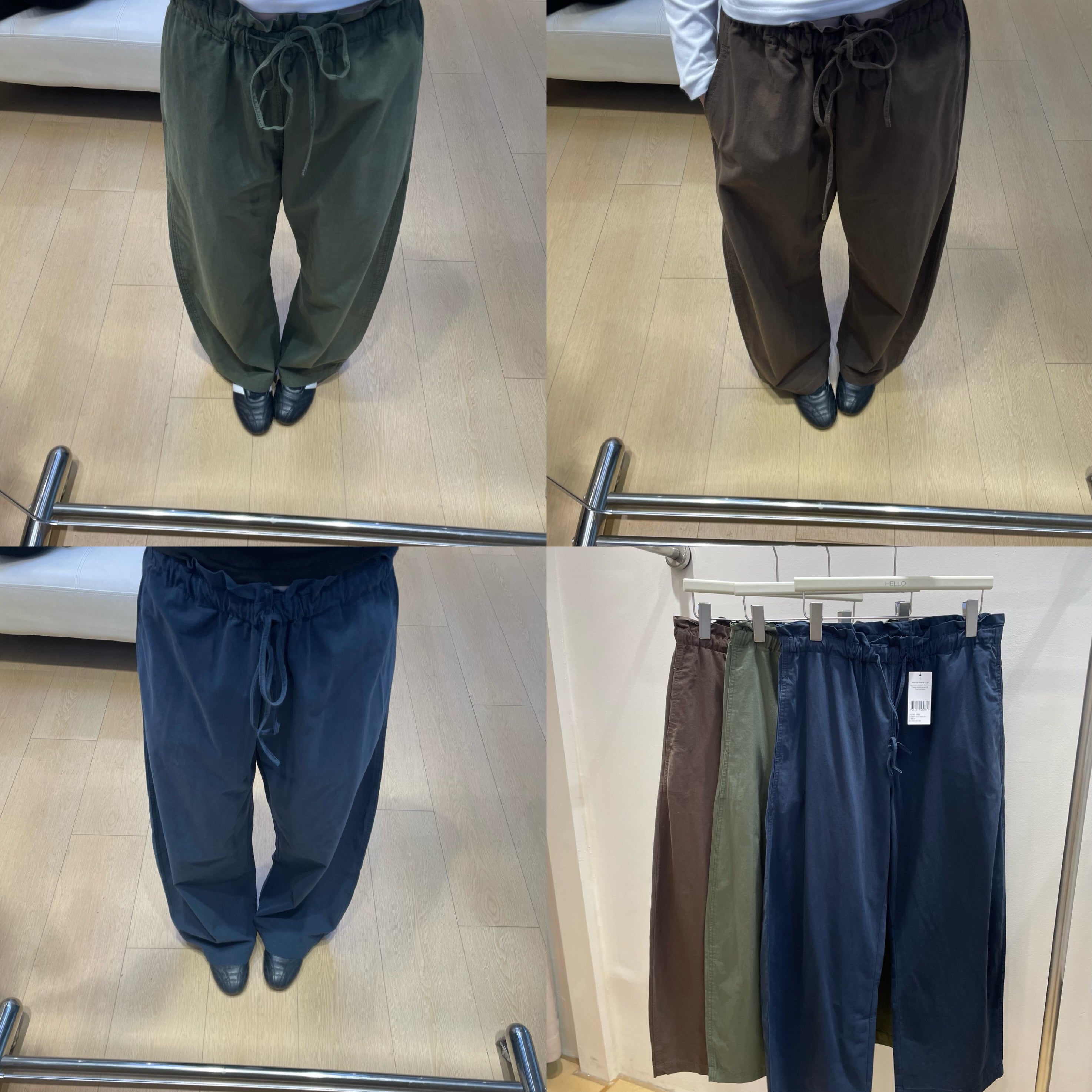 Women's Spring Cotton Blend Casual Pants Loose Fit Drawstring Waist Dark Blue Olive Green Brown S-M-L