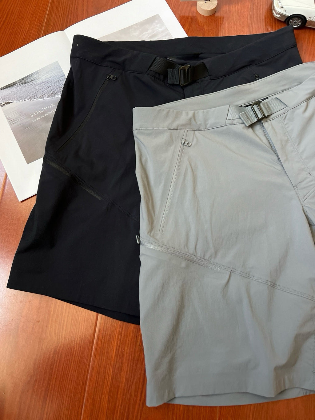 Unisex Quick-Dry Outdoor Hiking Shorts Lightweight Breathable Grey Black