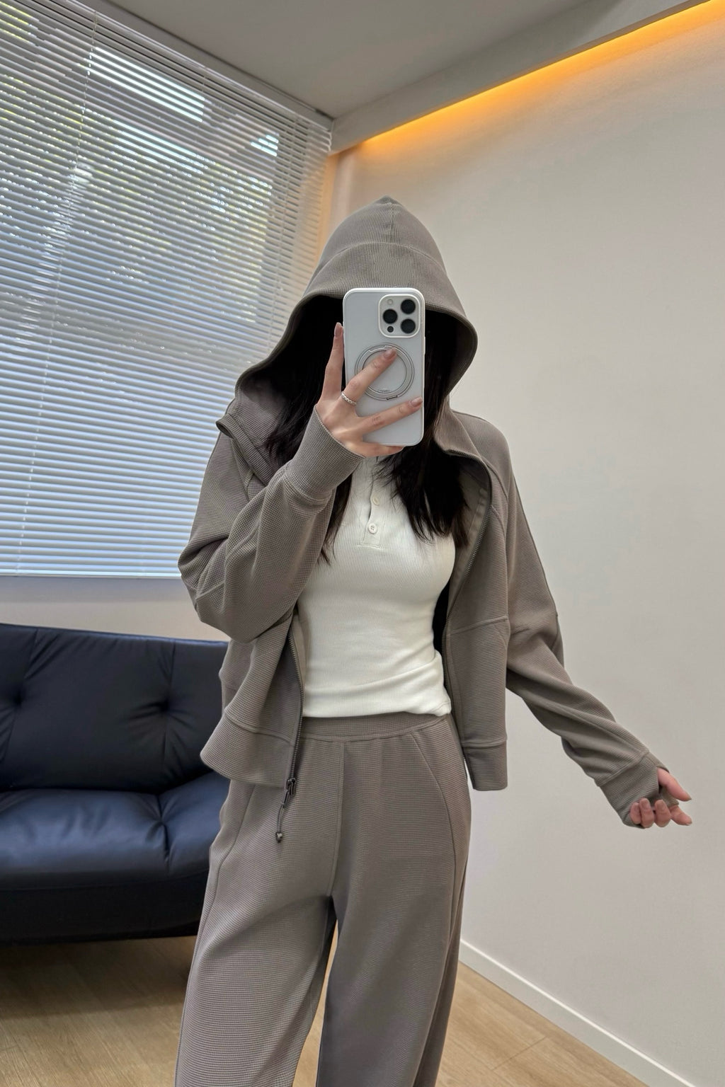 Women's Scu Waffle Texture Activewear Hoodie Pants Set Durable Casual All Seasons Athletic Breathable