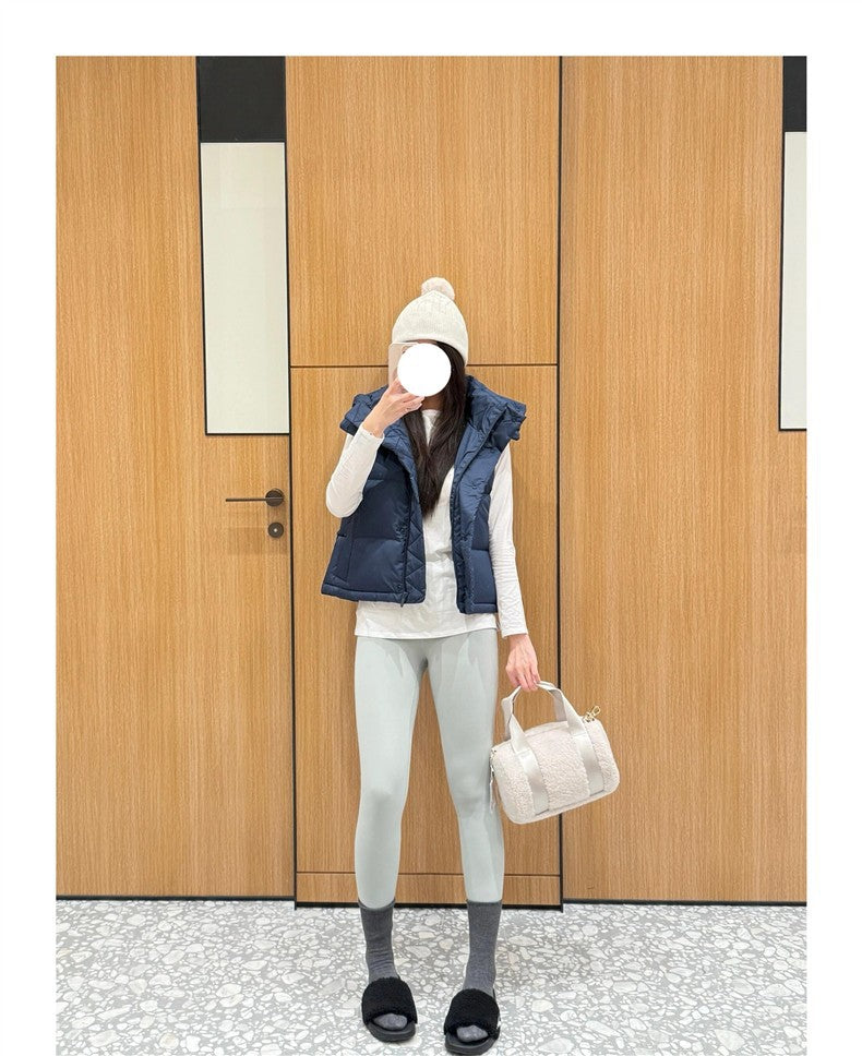 Winter Wund Puff Duck Down Four-Grid Vest Down Jacket Puff Hooded Short Coat for Women