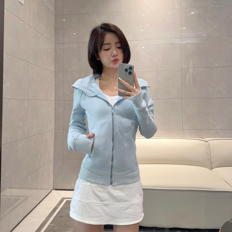 Women’s Slim Fit Thermal Fleece Hoodie 3D Ergonomic Jacket with Side Ribbed Panels Snatched Waist Workout Top for Gym, Yoga & Commute