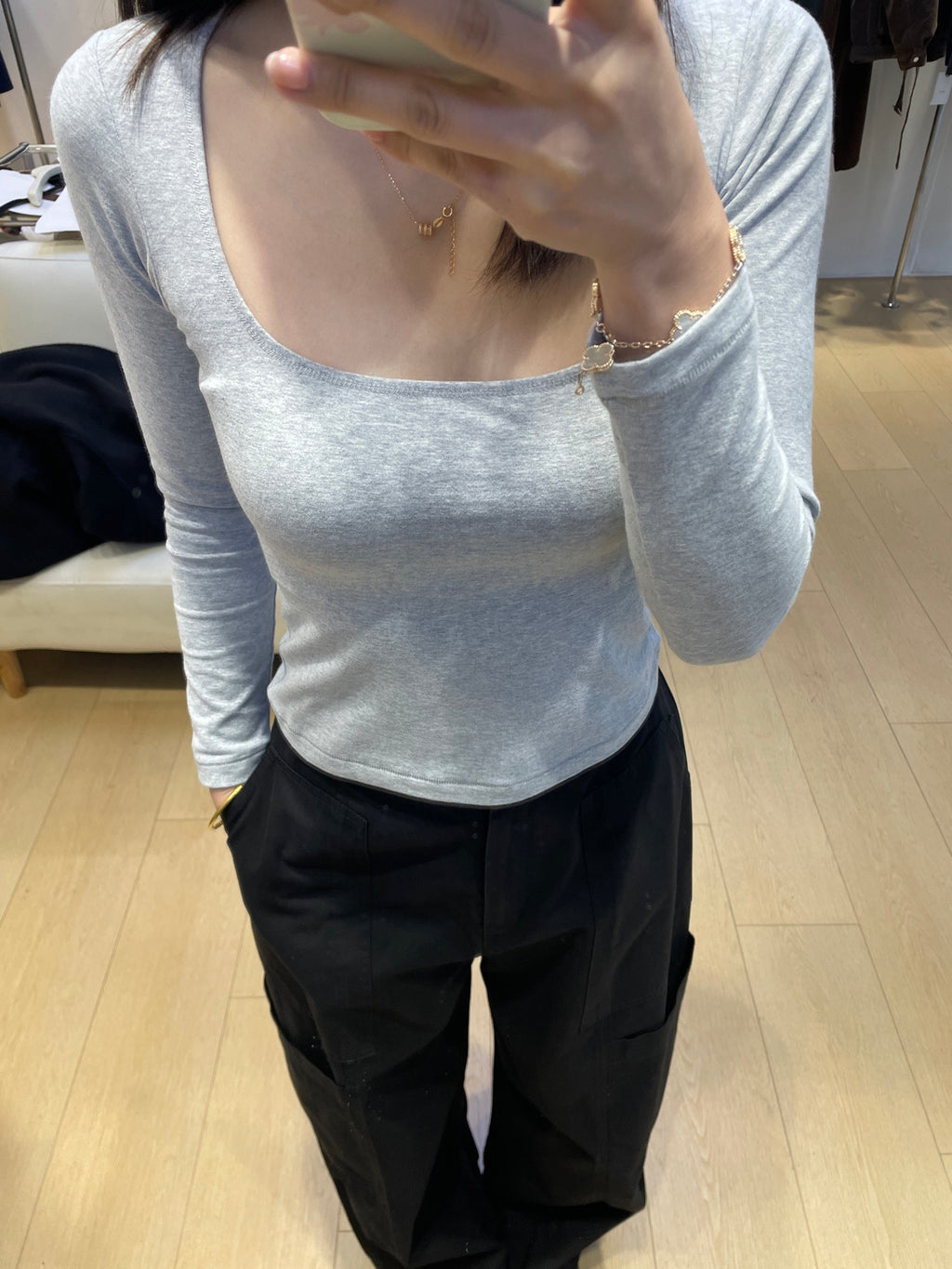 Long Sleeve Square Neck Cotton Top – Ballet-Core Style Ultra-Soft "Baby-Skin" Brushed Cotton Square Neck Tee