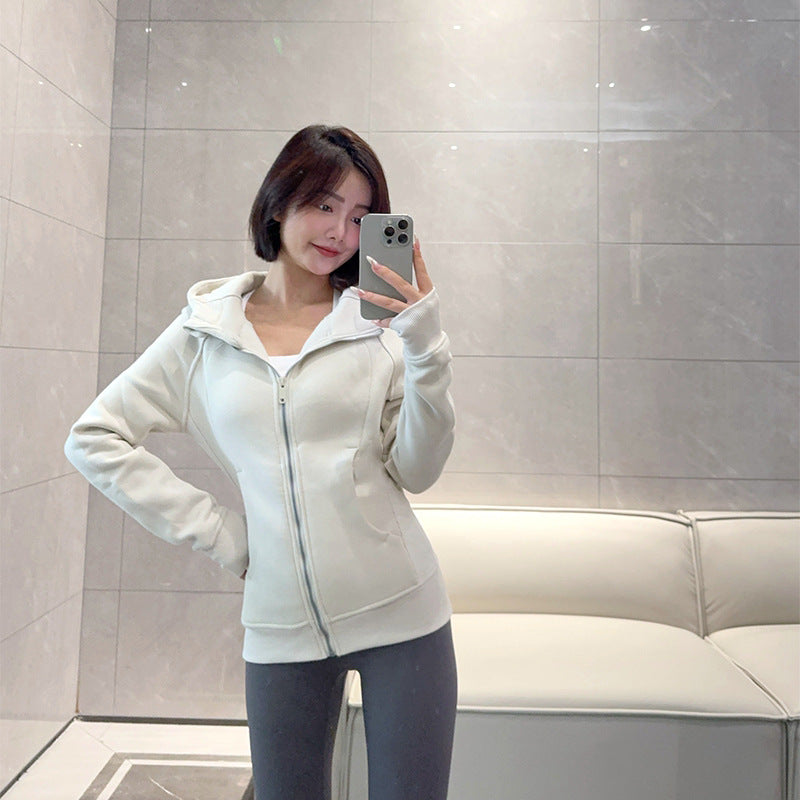 Women’s Slim Fit Thermal Fleece Hoodie 3D Ergonomic Jacket with Side Ribbed Panels Snatched Waist Workout Top for Gym, Yoga & Commute