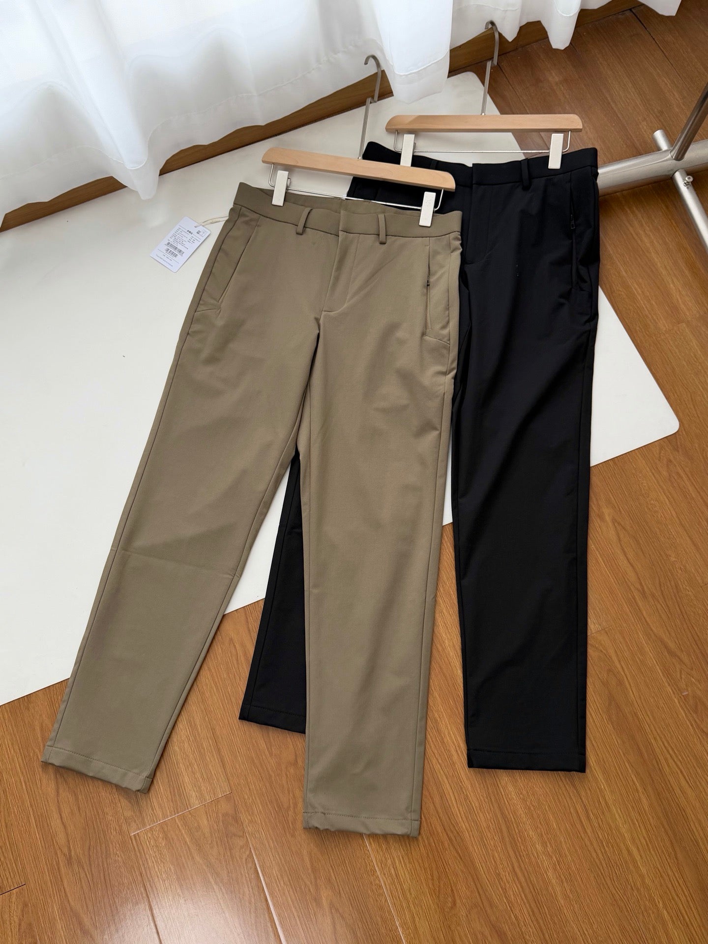 Men's Lightweight Nylon Stretch Casual Pants, Quick-Drying Outdoor Trousers Khaki Black