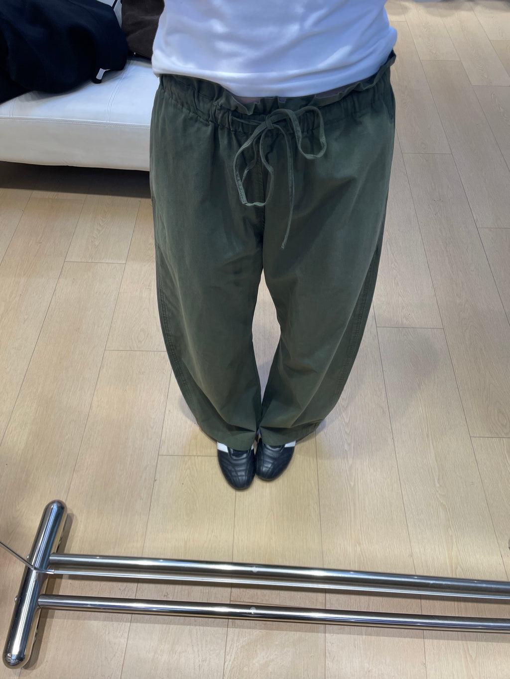 Women's Spring Cotton Blend Casual Pants Loose Fit Drawstring Waist Dark Blue Olive Green Brown S-M-L