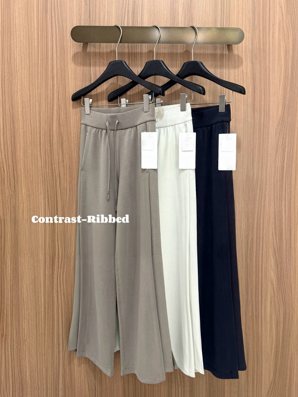Women's Softstreme Wide-Leg Pants With Contrast Ribbed Design For Spring Autumn
