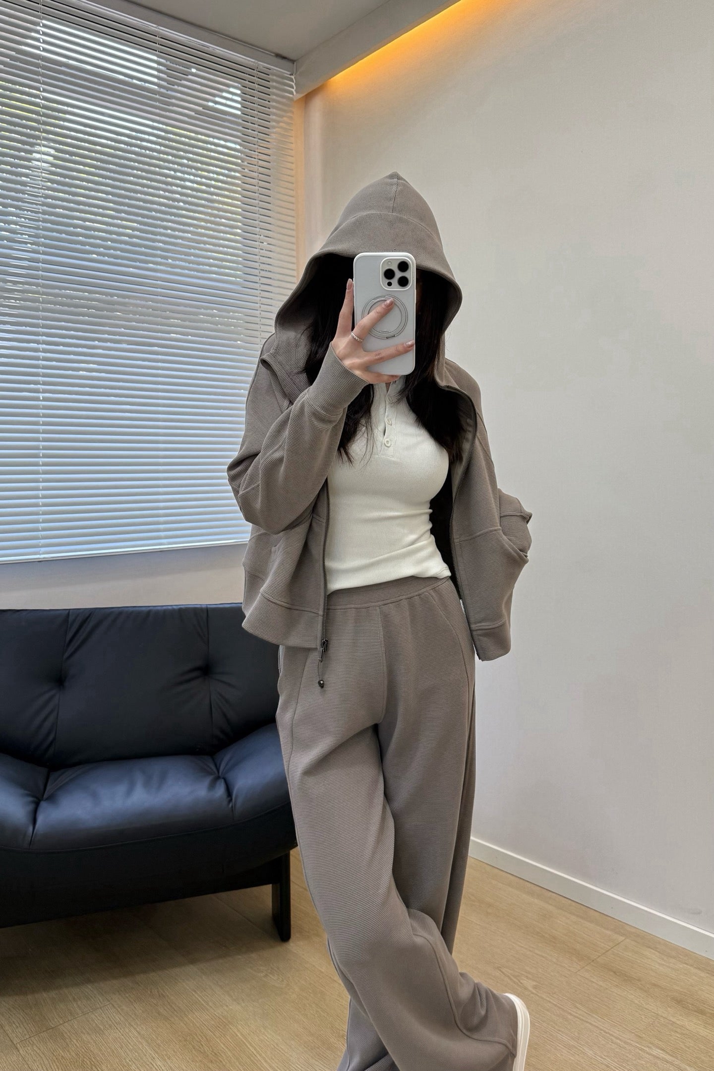 Women's Scu Waffle Texture Activewear Hoodie Pants Set Durable Casual All Seasons Athletic Breathable