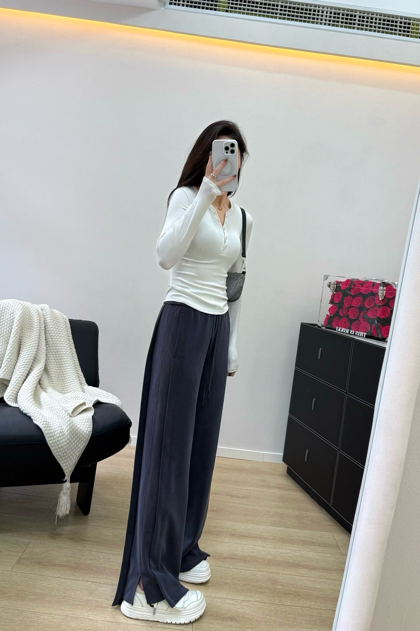 Women's Softstreme Wide-Leg Pants With Contrast Ribbed Design For Spring Autumn