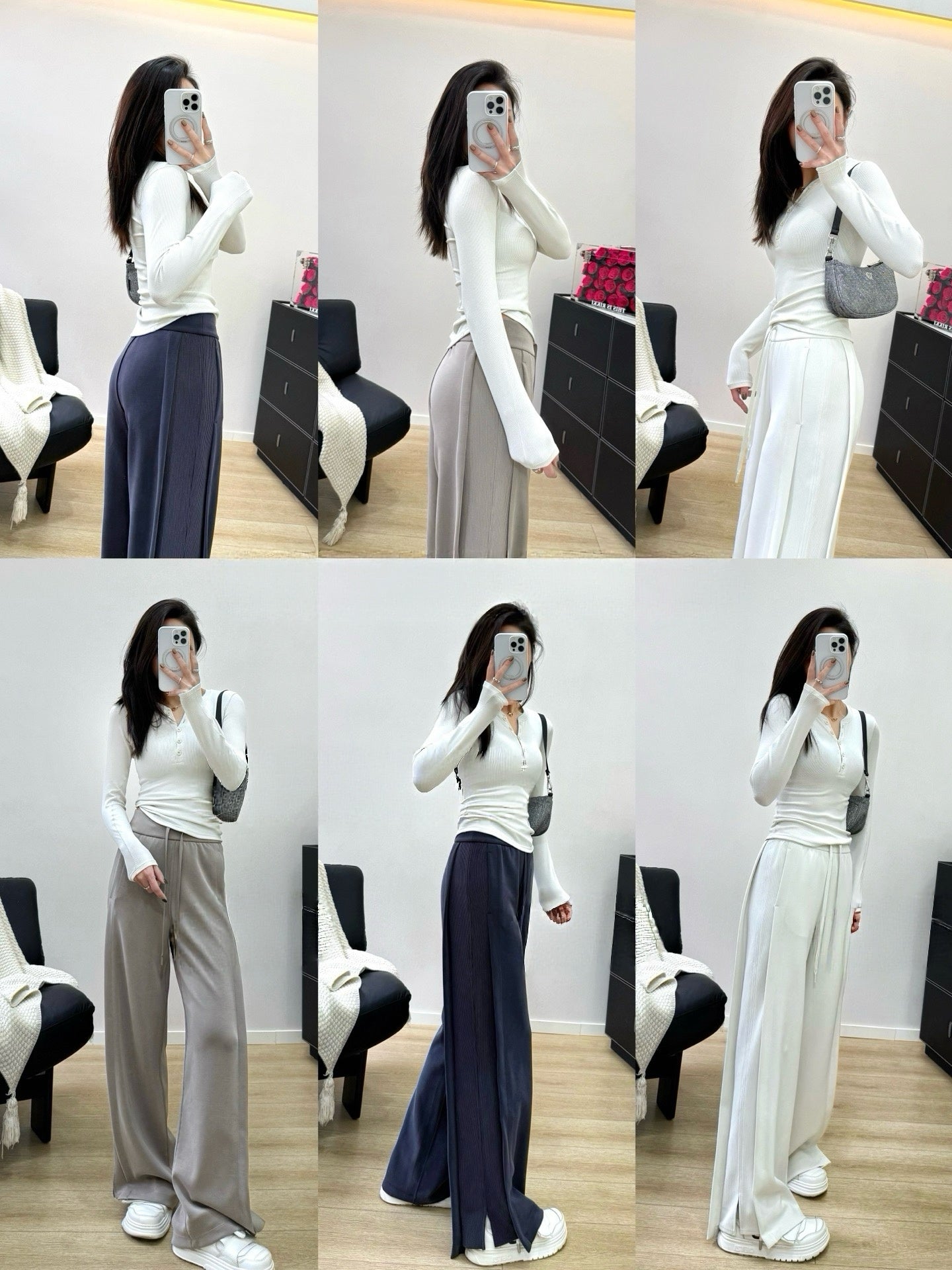 Women's Softstreme Wide-Leg Pants With Contrast Ribbed Design For Spring Autumn