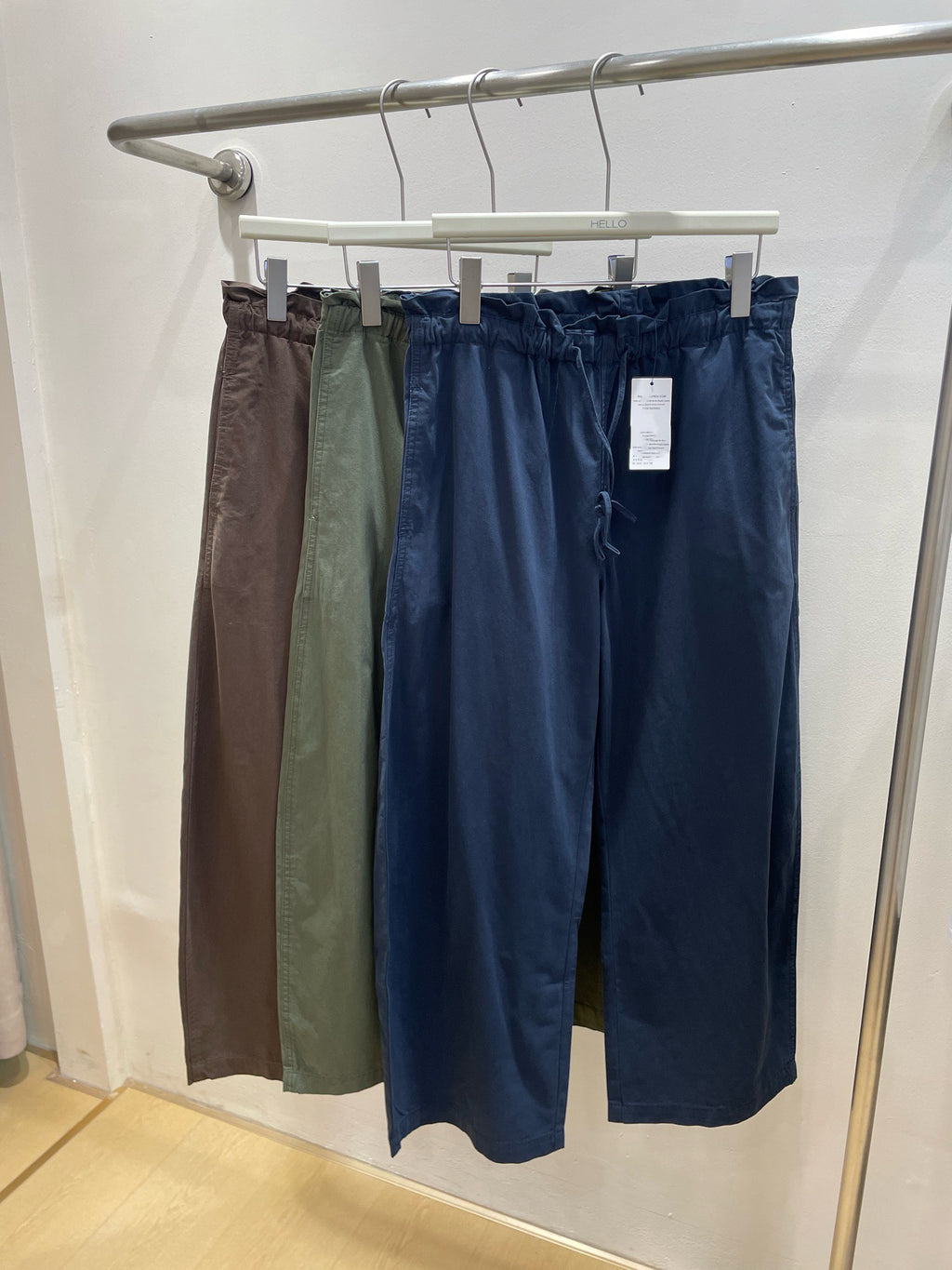 Women's Spring Cotton Blend Casual Pants Loose Fit Drawstring Waist Dark Blue Olive Green Brown S-M-L