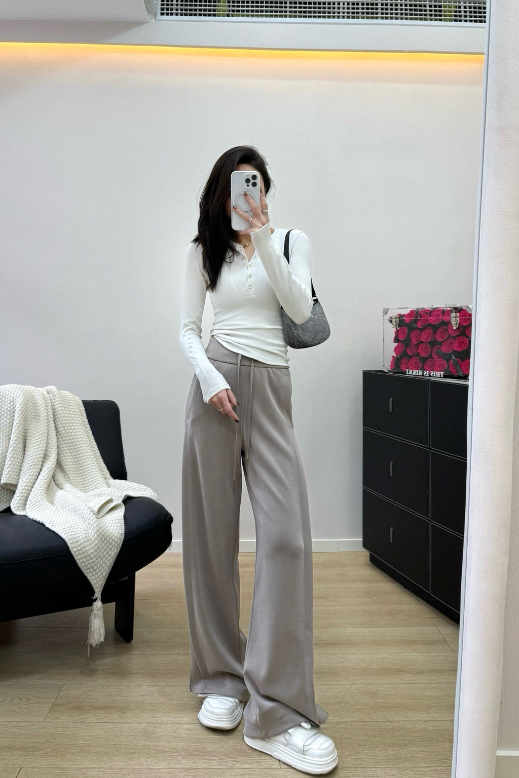 Women's Softstreme Wide-Leg Pants With Contrast Ribbed Design For Spring Autumn