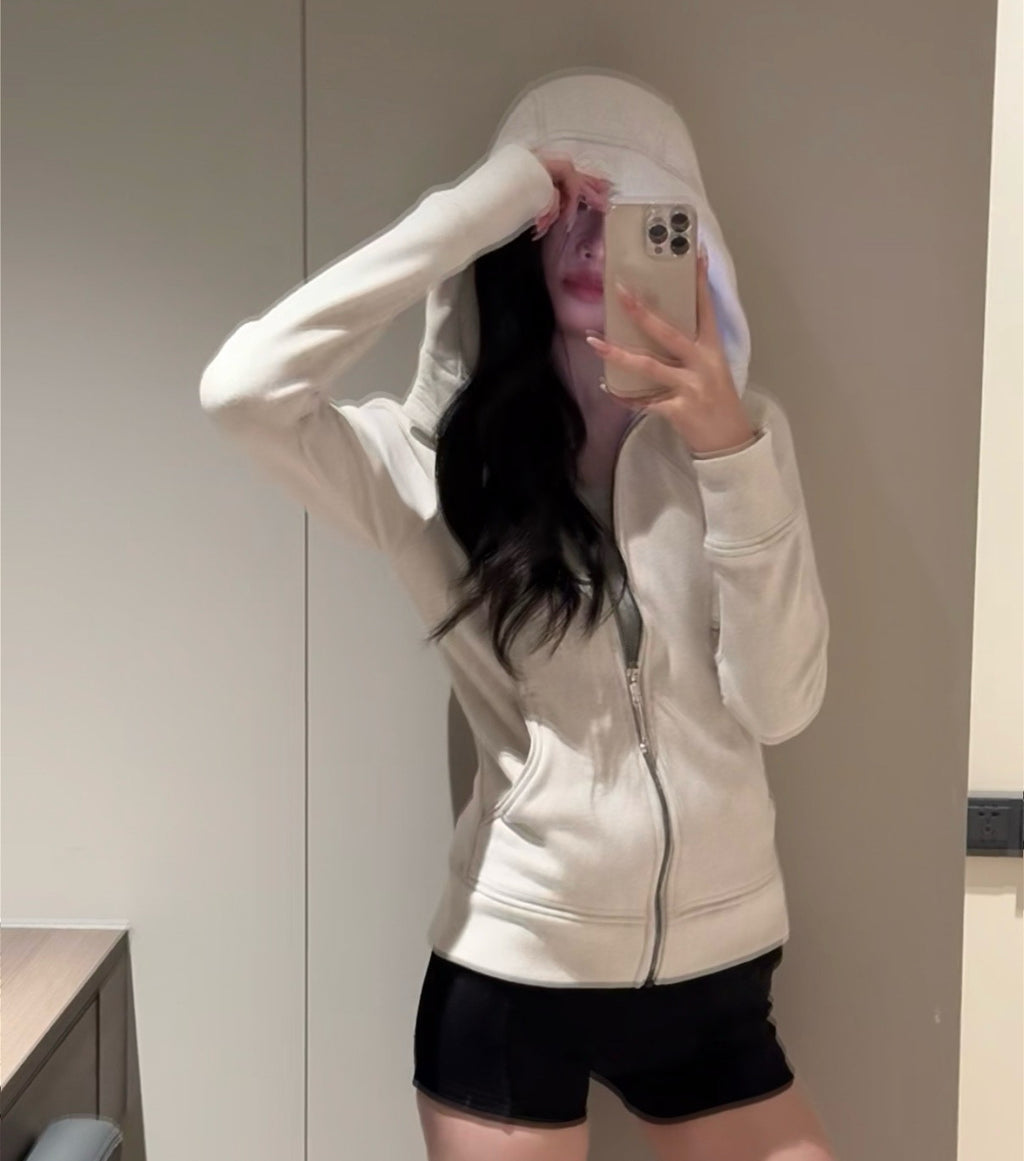 Women’s Slim Fit Thermal Fleece Hoodie 3D Ergonomic Jacket with Side Ribbed Panels Snatched Waist Workout Top for Gym, Yoga & Commute