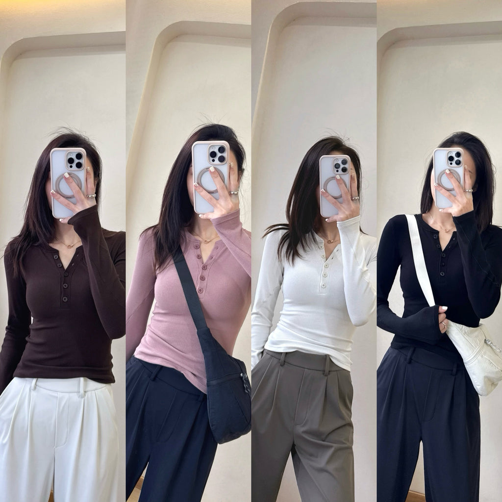 Hold Tight Modal Henley Shirt Slim Fit Yoga Fitness Sports Base Layer T Women's T-shirt