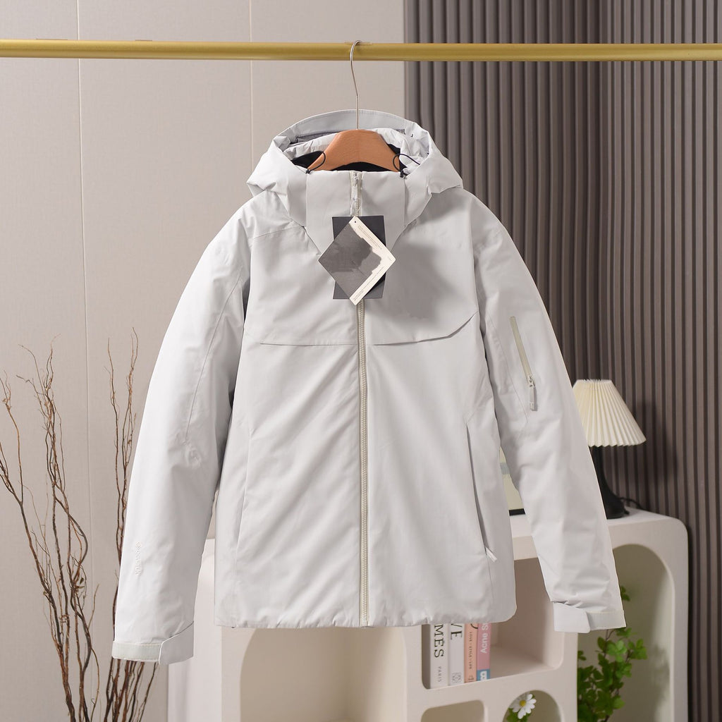 Unisex GORE-TEX Ski Down Jacket 750-Fill European Goose Down Waterproof Windproof Hooded Parka with Detachable Powder Skirt