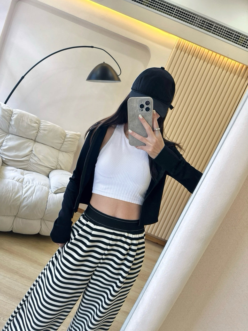 Yogo Effortless Chic Style Striped Wide-Leg Pants Draped Straight Knitted Slimming Versatile Elastic Waistband Casual Wide-Leg Pants