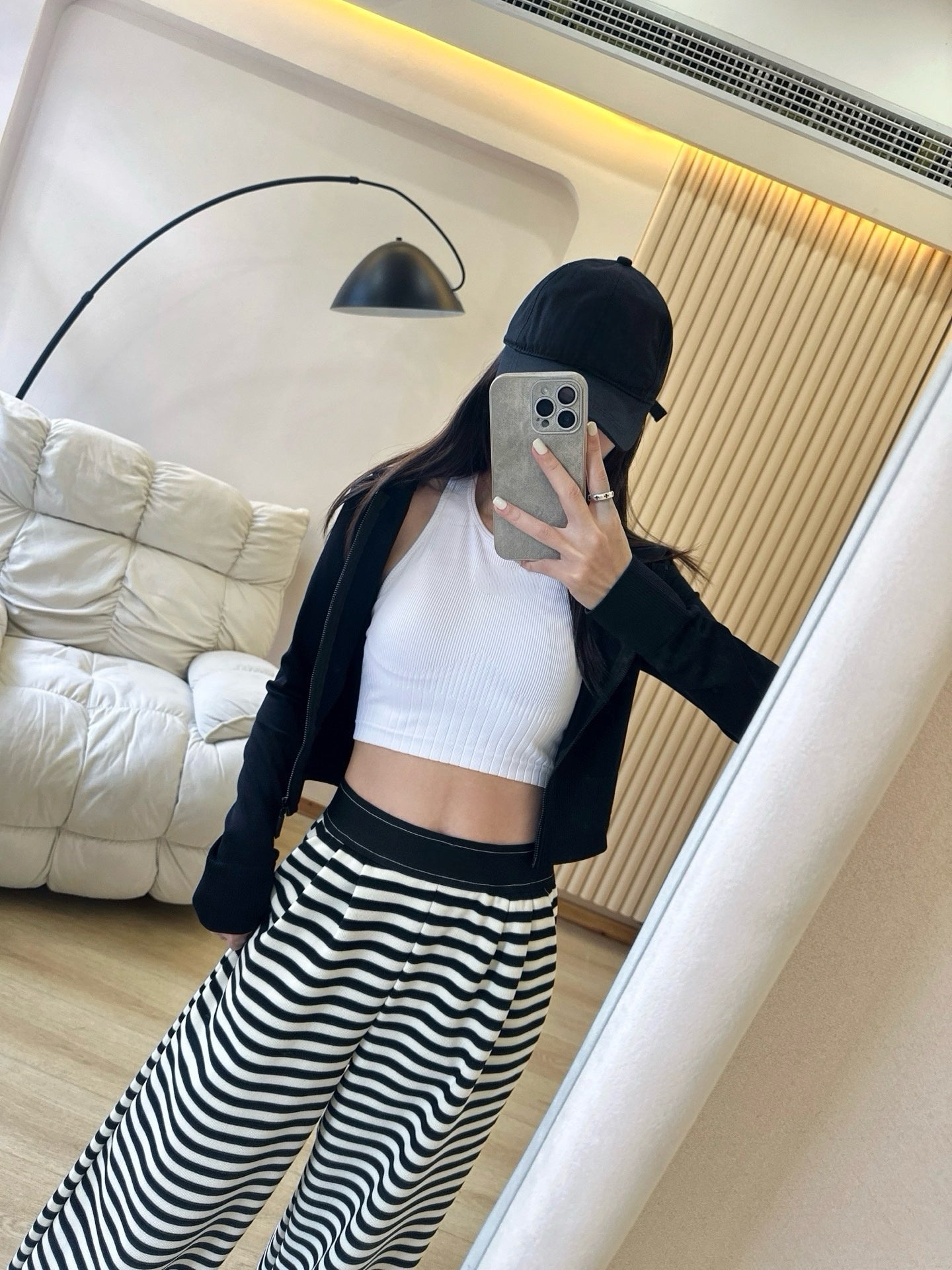 Yogo Effortless Chic Style Striped Wide-Leg Pants Draped Straight Knitted Slimming Versatile Elastic Waistband Casual Wide-Leg Pants