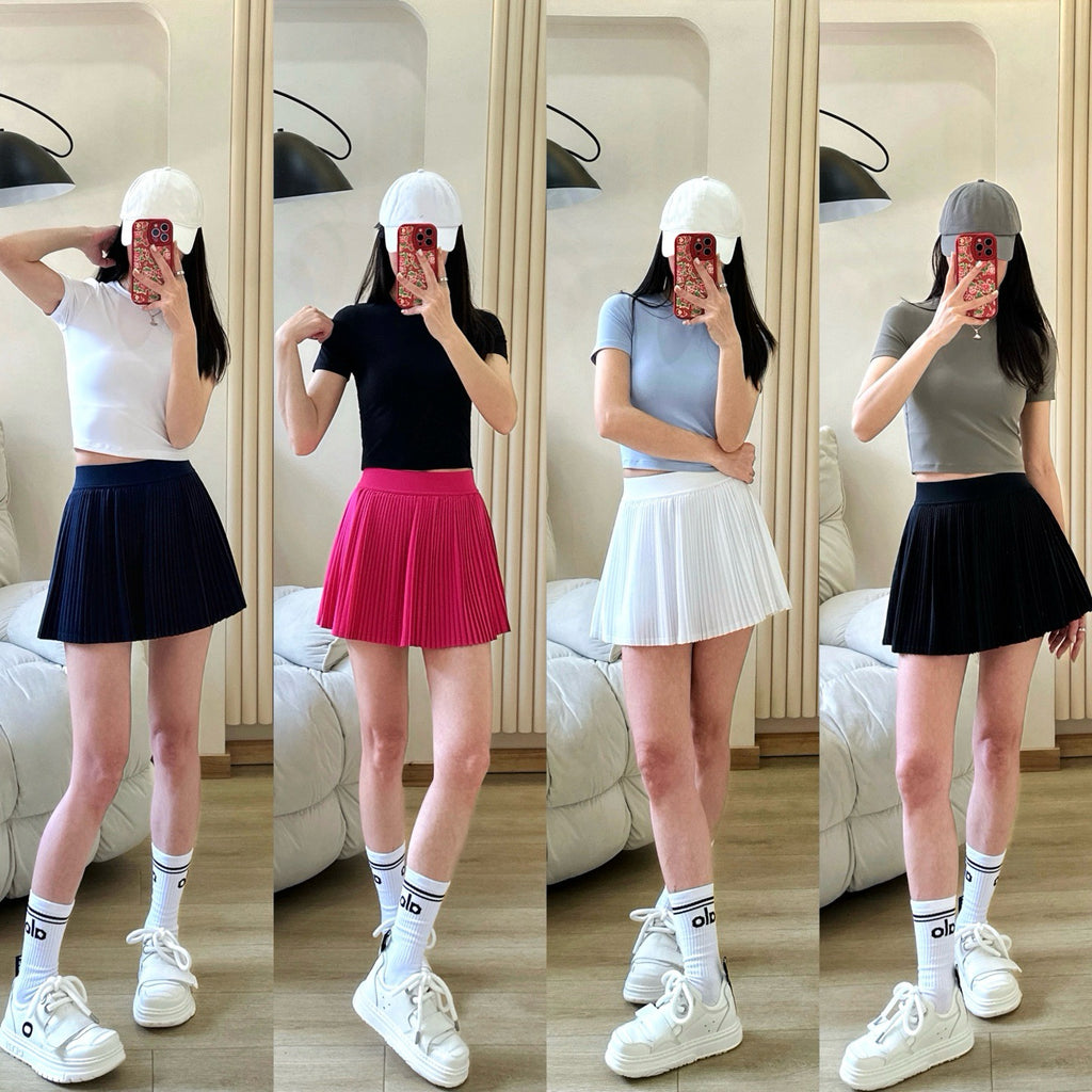 Practical Anti-slip Tennins Pleated Skirt Women Slimming Running Inner Lining Anti-Exposure Breathable Sports Yoga Fitness Pants Pleated Skirt activewear