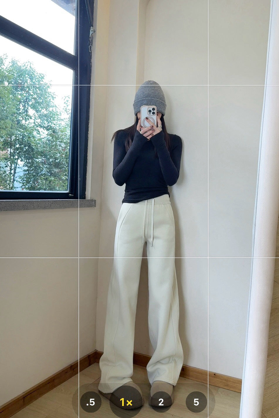 Scb Fleece-Lined High-Waisted Drawstring Wide-Leg Pants Warm Casual Versatile Slimming Autumn Winter Floor-Length Sweatpants 1266