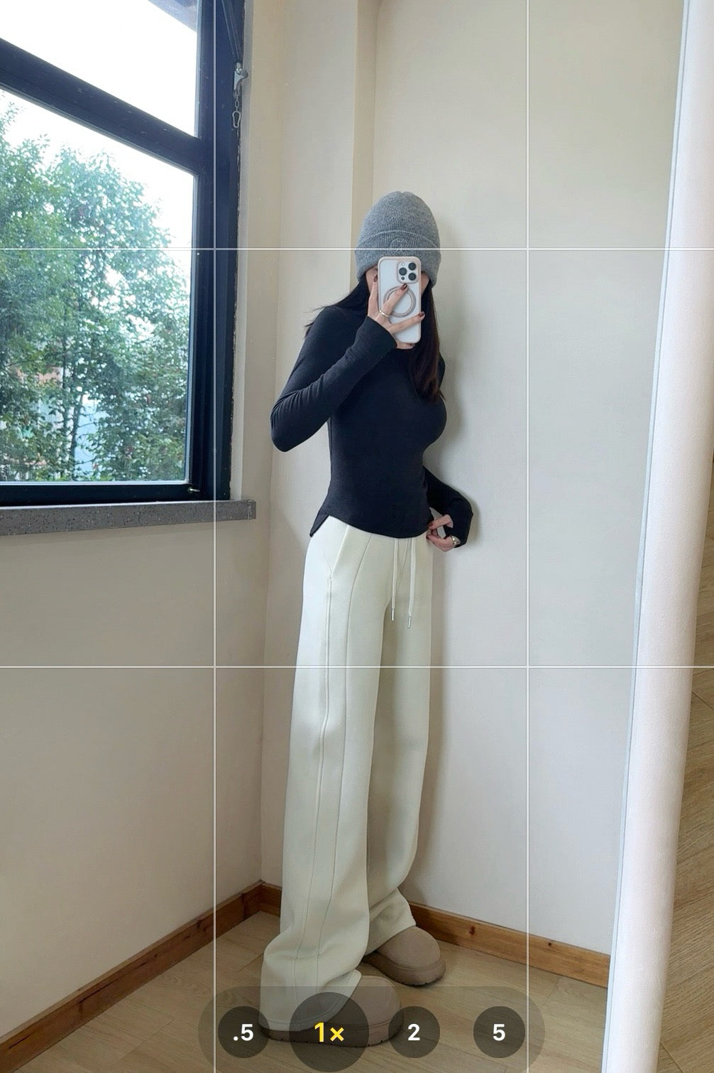 Scb Fleece-Lined High-Waisted Drawstring Wide-Leg Pants Warm Casual Versatile Slimming Autumn Winter Floor-Length Sweatpants 1266