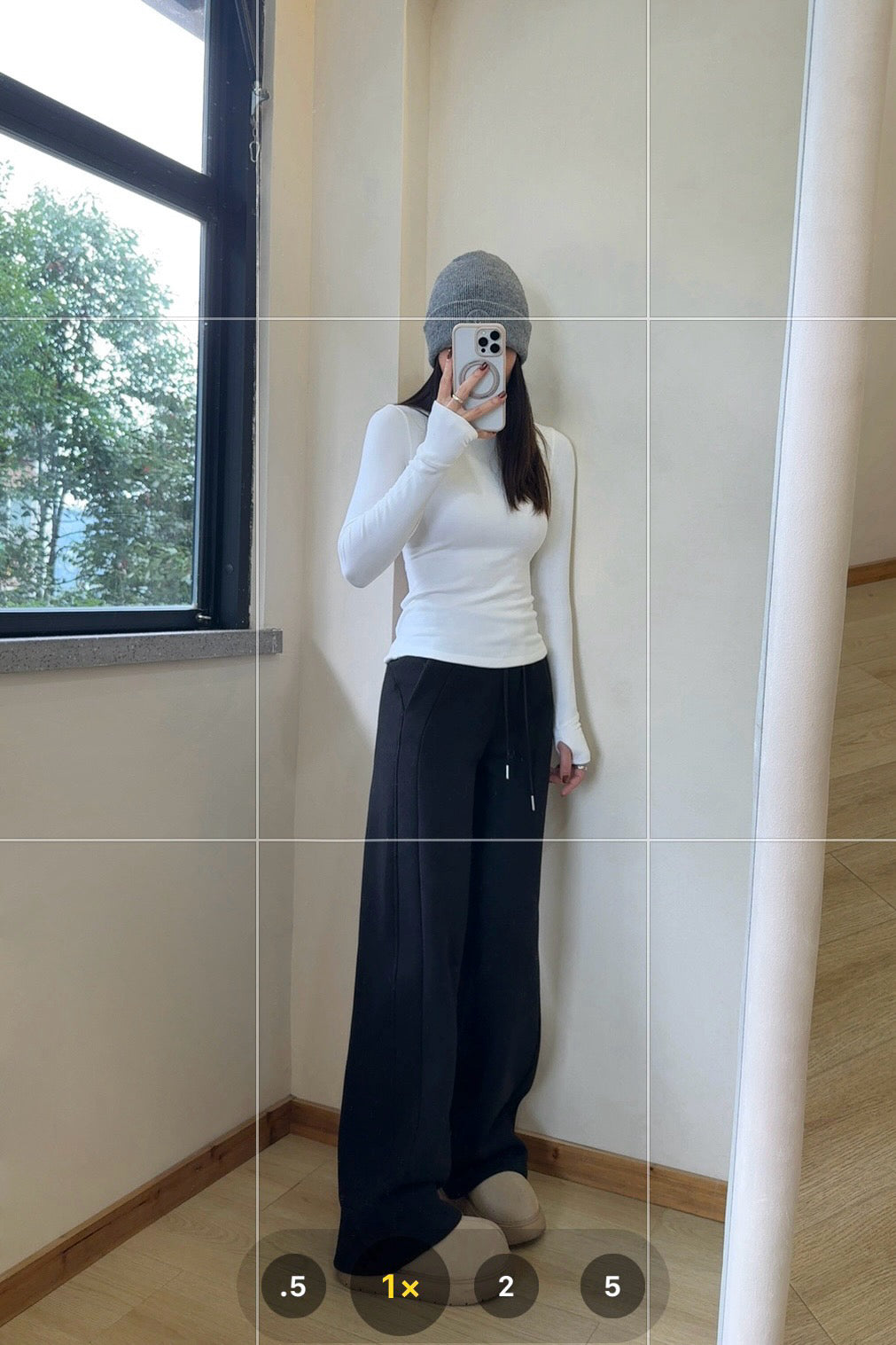 Scb Fleece-Lined High-Waisted Drawstring Wide-Leg Pants Warm Casual Versatile Slimming Autumn Winter Floor-Length Sweatpants 1266