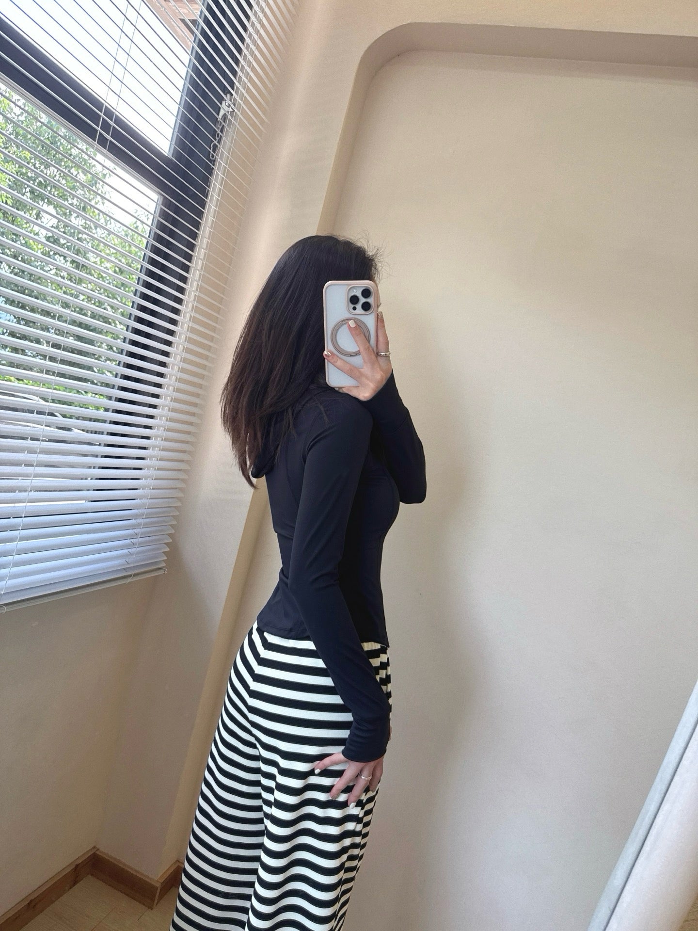 Yogo Effortless Chic Style Striped Wide-Leg Pants Draped Straight Knitted Slimming Versatile Elastic Waistband Casual Wide-Leg Pants
