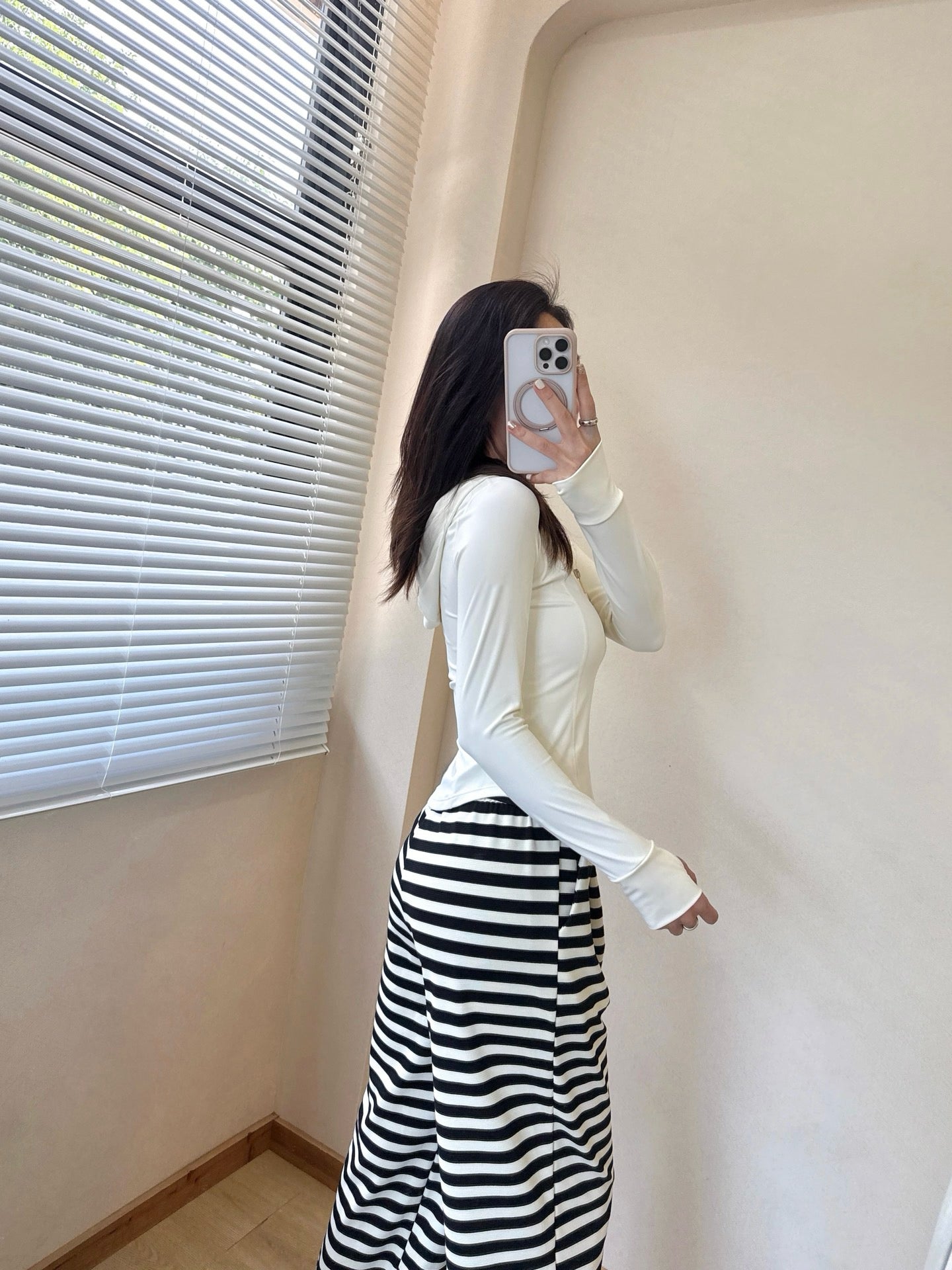 Yogo Effortless Chic Style Striped Wide-Leg Pants Draped Straight Knitted Slimming Versatile Elastic Waistband Casual Wide-Leg Pants