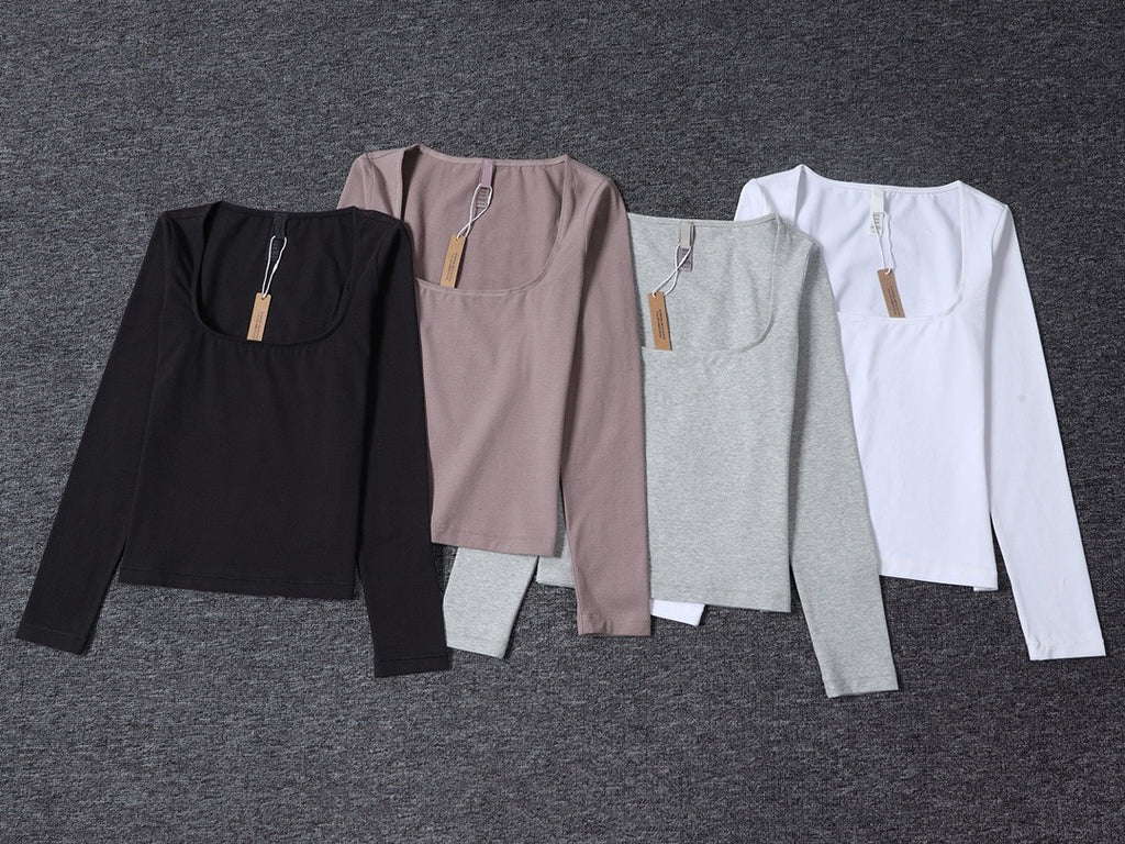 Long Sleeve Square Neck Cotton Top – Ballet-Core Style Ultra-Soft "Baby-Skin" Brushed Cotton Square Neck Tee