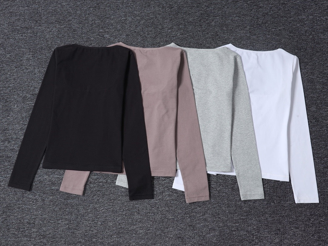 Long Sleeve Square Neck Cotton Top – Ballet-Core Style Ultra-Soft "Baby-Skin" Brushed Cotton Square Neck Tee