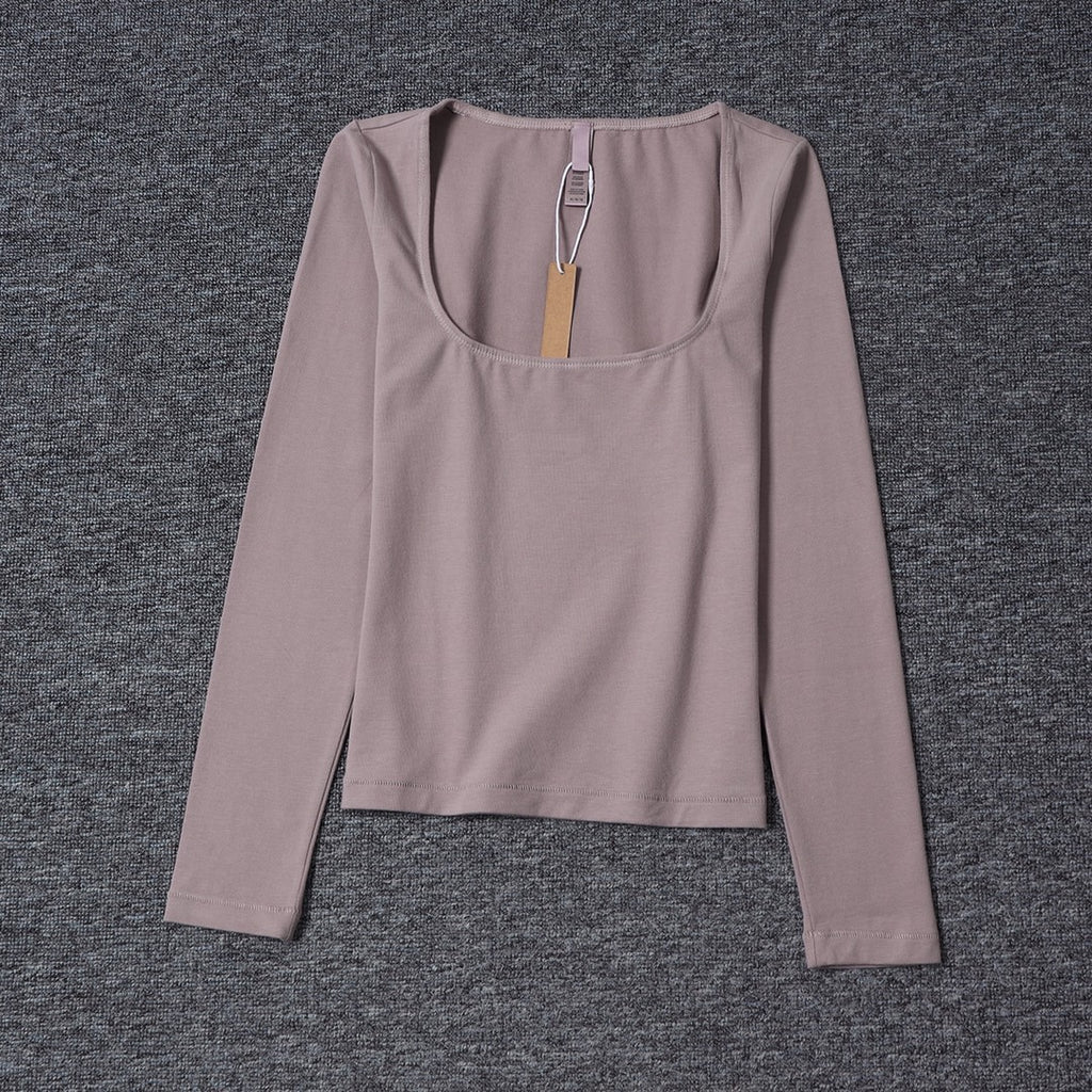 Long Sleeve Square Neck Cotton Top – Ballet-Core Style Ultra-Soft "Baby-Skin" Brushed Cotton Square Neck Tee