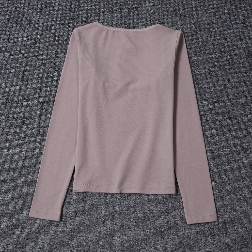 Long Sleeve Square Neck Cotton Top – Ballet-Core Style Ultra-Soft "Baby-Skin" Brushed Cotton Square Neck Tee