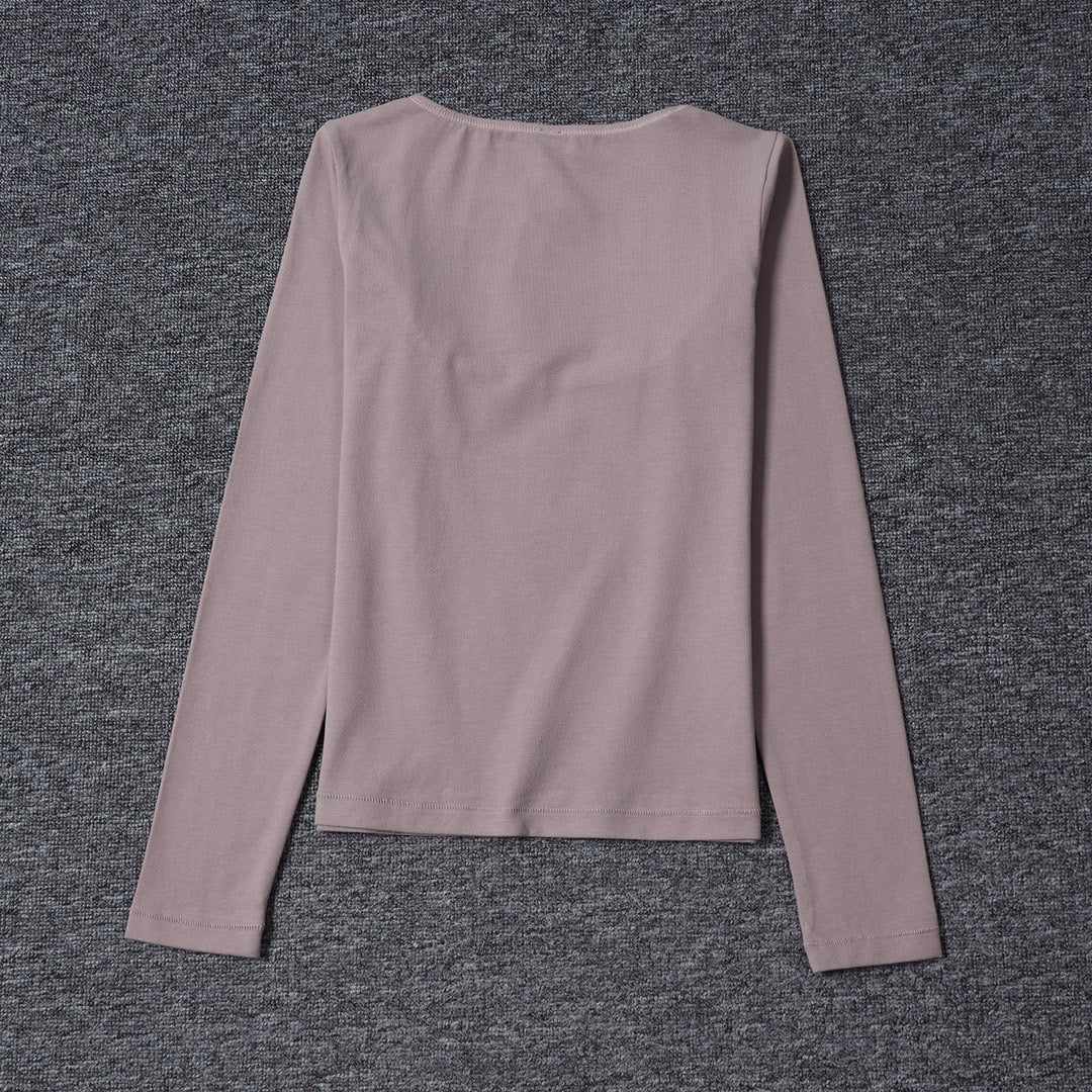 Long Sleeve Square Neck Cotton Top – Ballet-Core Style Ultra-Soft "Baby-Skin" Brushed Cotton Square Neck Tee