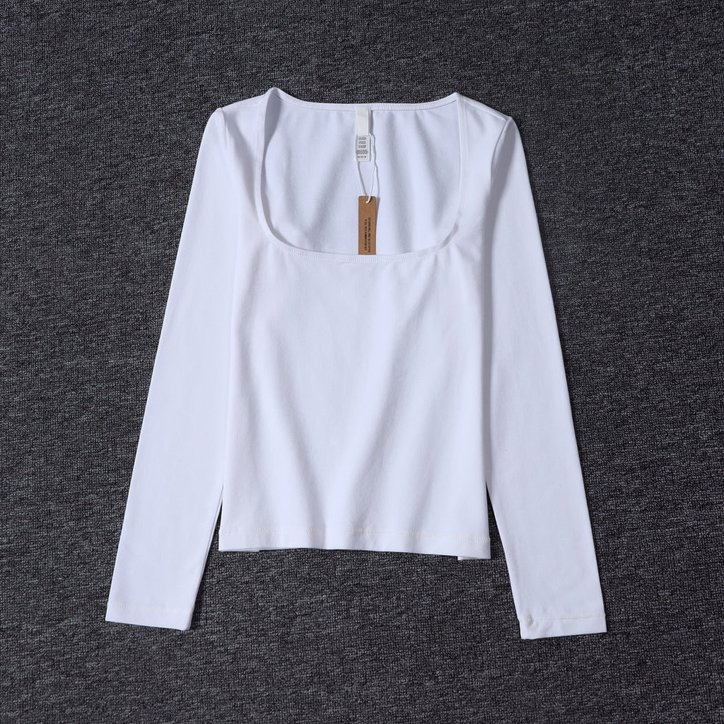 Long Sleeve Square Neck Cotton Top – Ballet-Core Style Ultra-Soft "Baby-Skin" Brushed Cotton Square Neck Tee