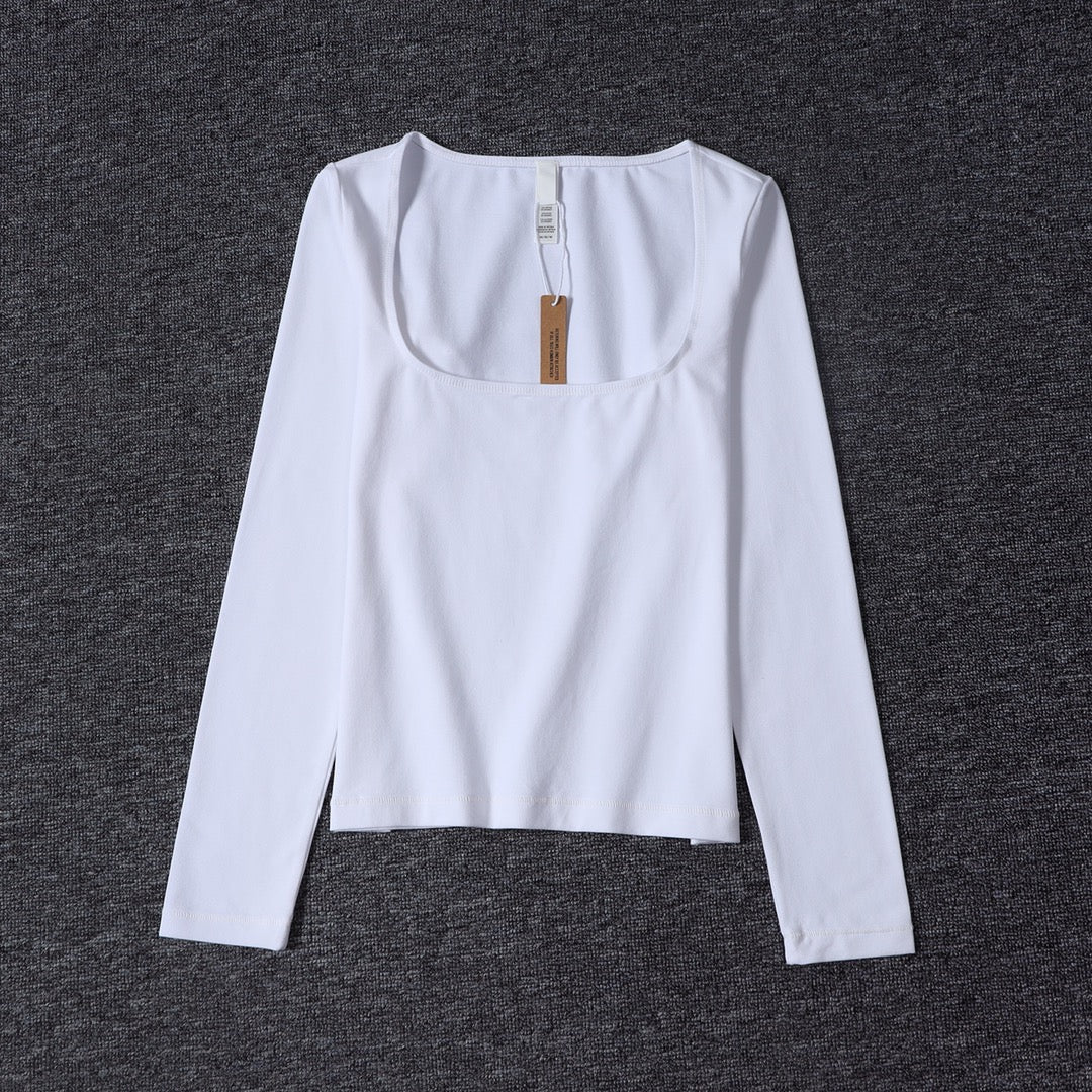 Long Sleeve Square Neck Cotton Top – Ballet-Core Style Ultra-Soft "Baby-Skin" Brushed Cotton Square Neck Tee